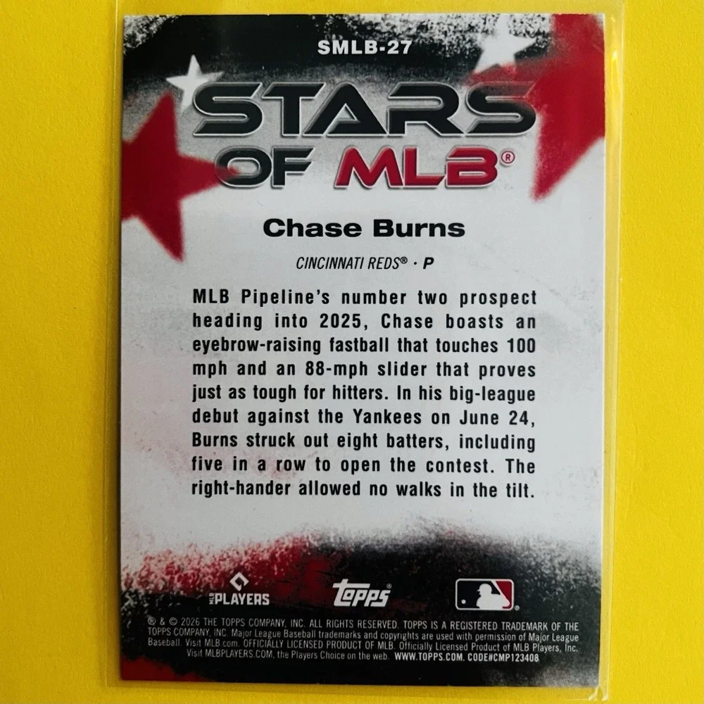 2026 Topps Series 1 Stars of MLB Chase Burns SMLB-27‎ RC Rookie Reds Insert